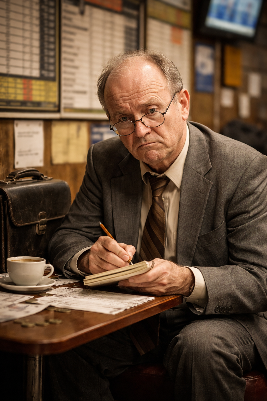 #AIArt Älterer Mann sitzt in einem Wettbüro